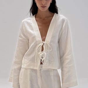 Henriette Chemise - Blouse Lin Blanc à Lacets
