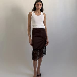 Jupe Mi-longue Satin Marron à Dentelle Chantilly