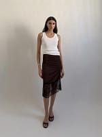 Jupe Mi-longue Satin Marron à Dentelle Chantilly