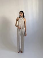 Pantalon Satin Perle Taille Haute