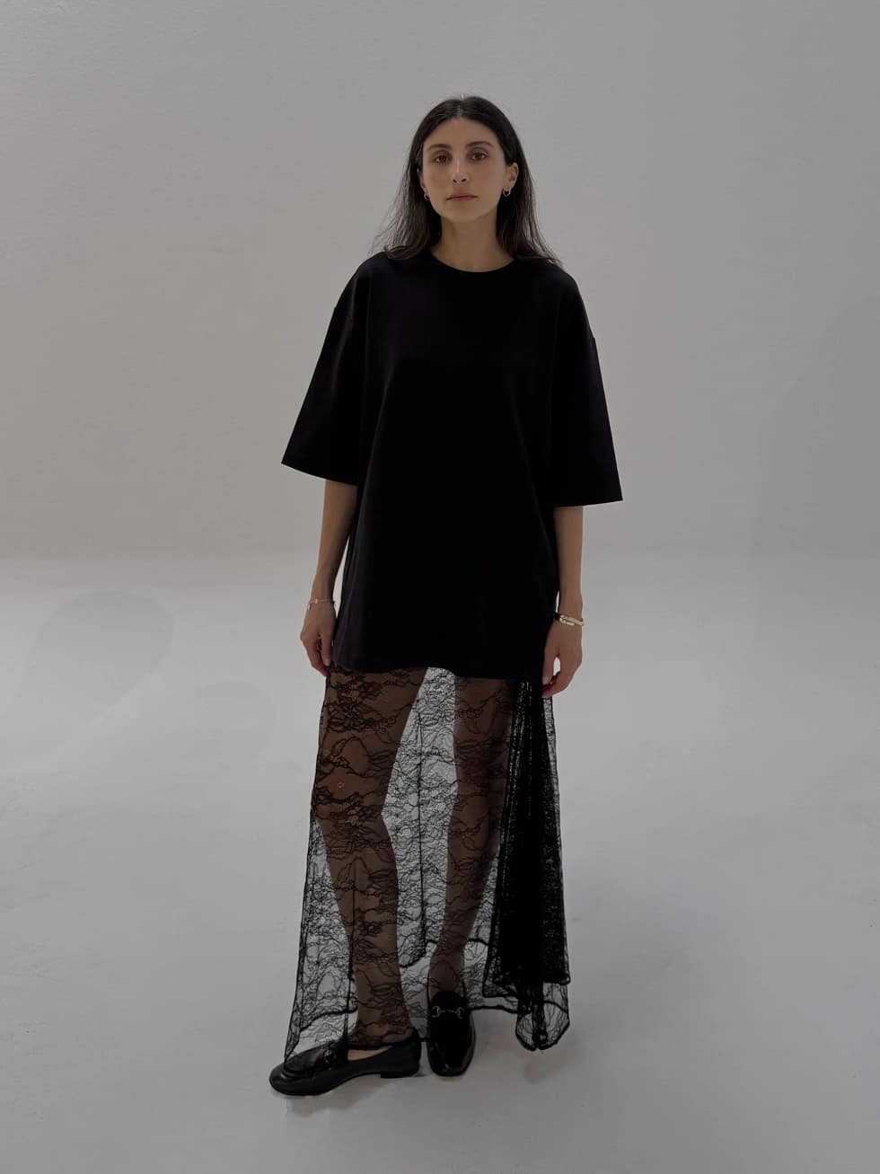 Jupe Longue en Dentelle Noire Transparente