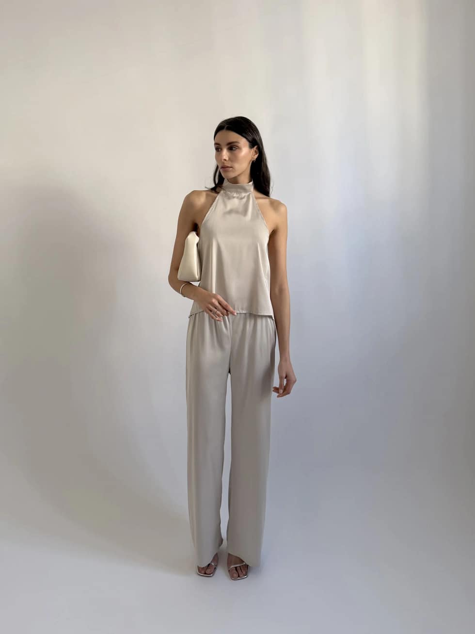 Pantalon Satin Perle Taille Haute