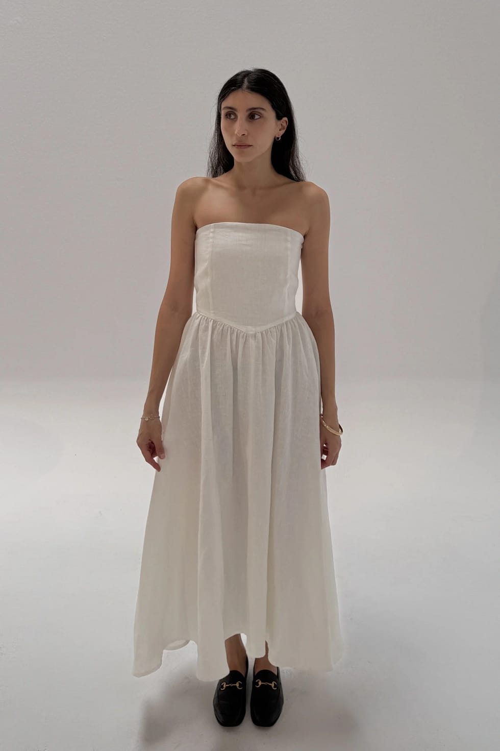 Robe Bustier Longue en Lin Blanc - Collection Été