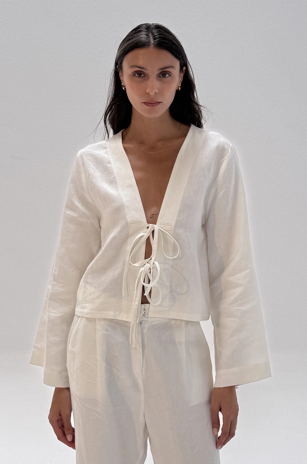 Henriette Chemise - Blouse Lin Blanc à Lacets